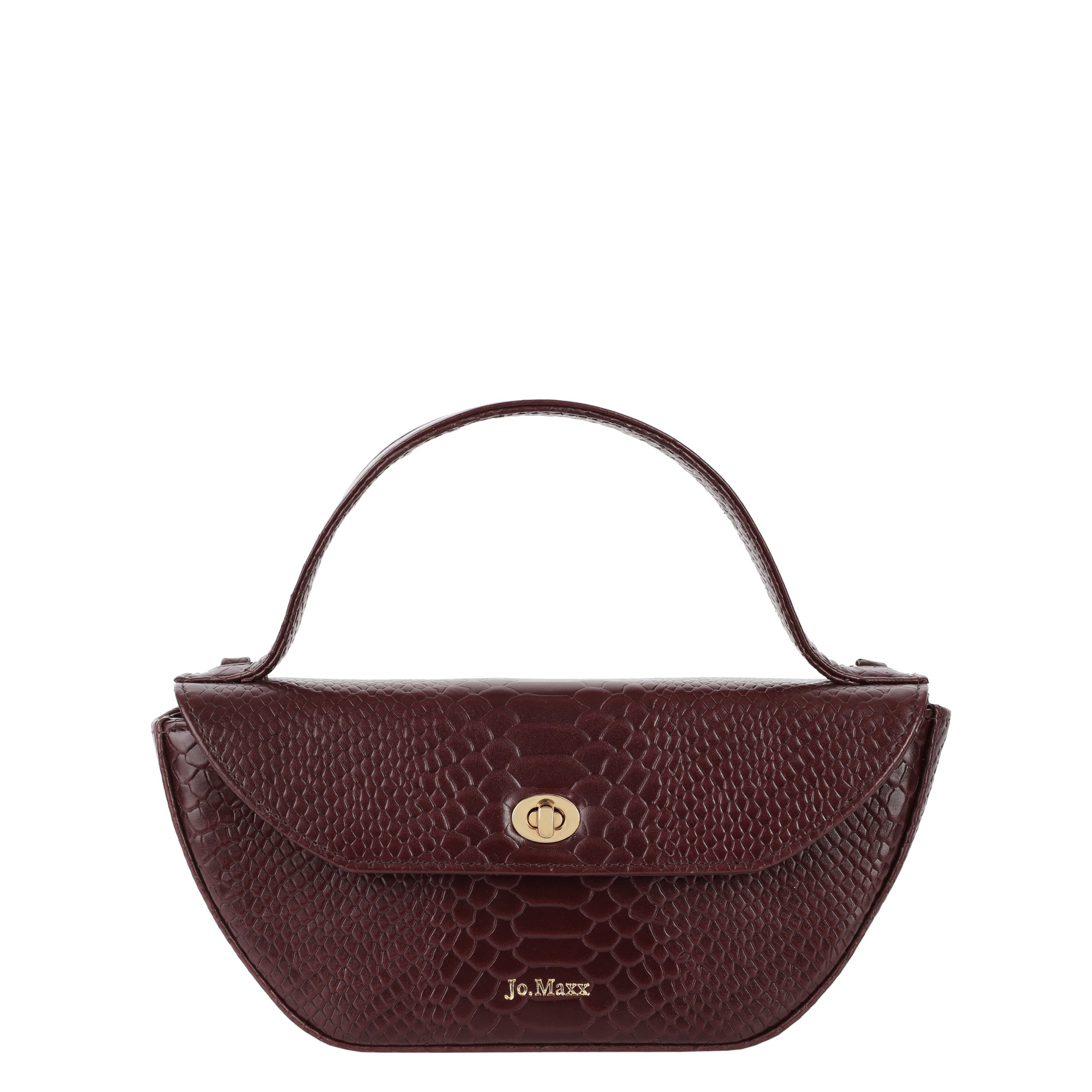 Torebka skórzana Jo.Maxx MIA - BROWN SNAKE z fakturą skóry węża