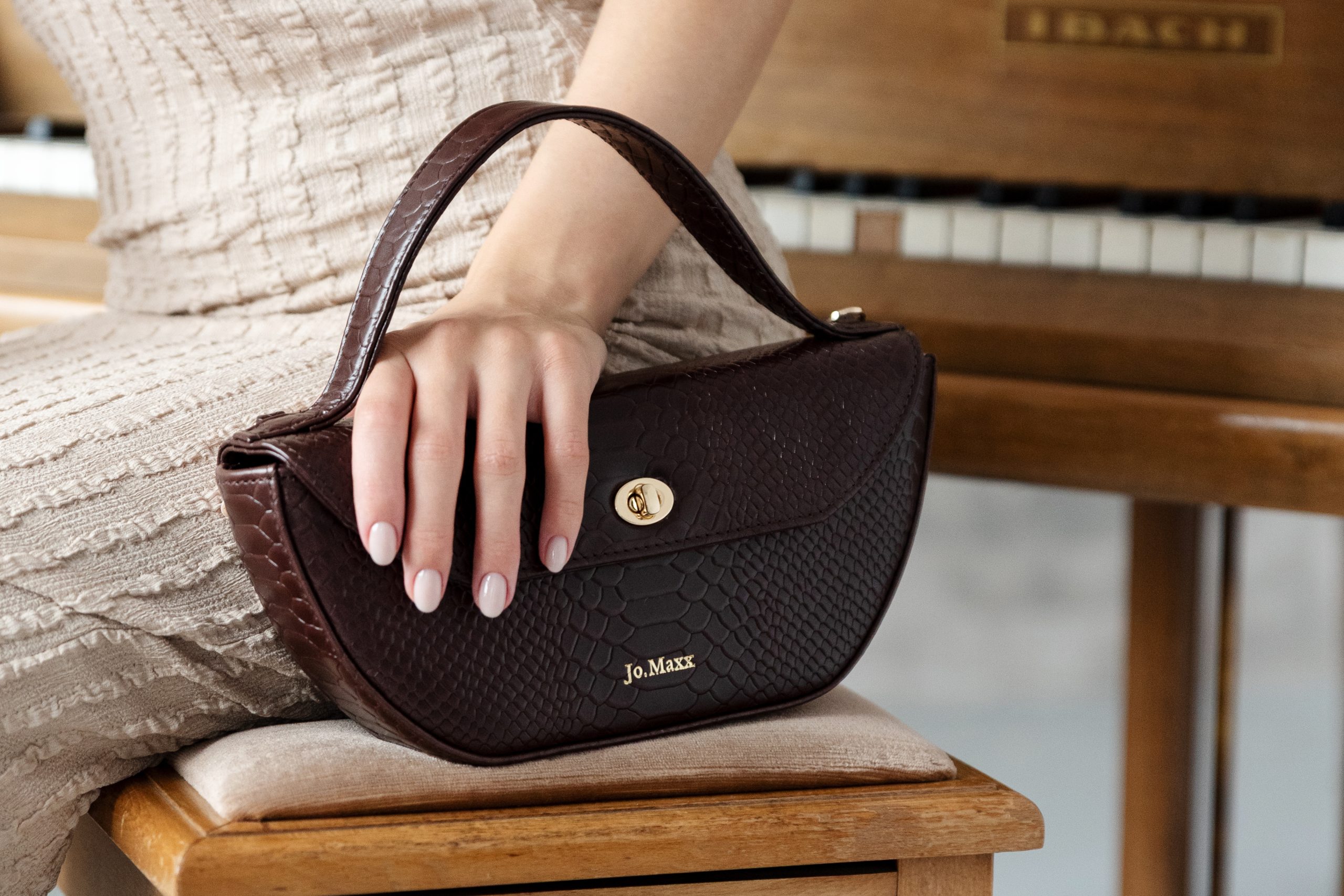 Torebka skórzana Jo.Maxx MIA - BROWN SNAKE z fakturą skóry węża - obrazek 5