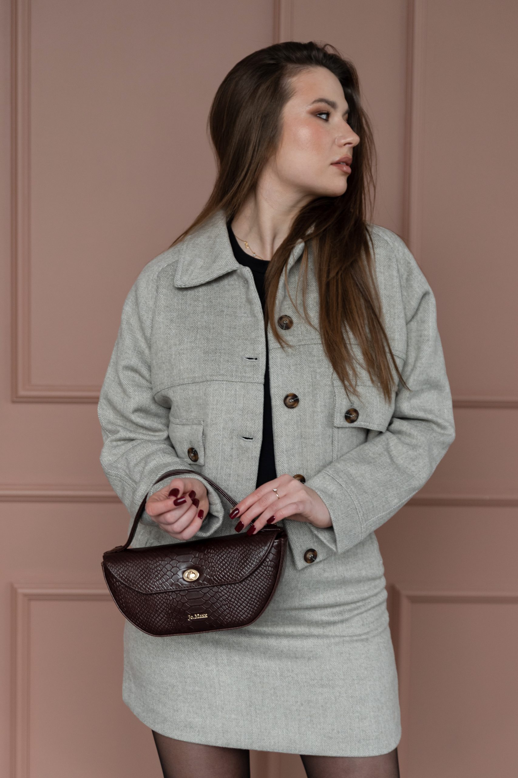 Torebka skórzana Jo.Maxx MIA - BROWN SNAKE z fakturą skóry węża - obrazek 4